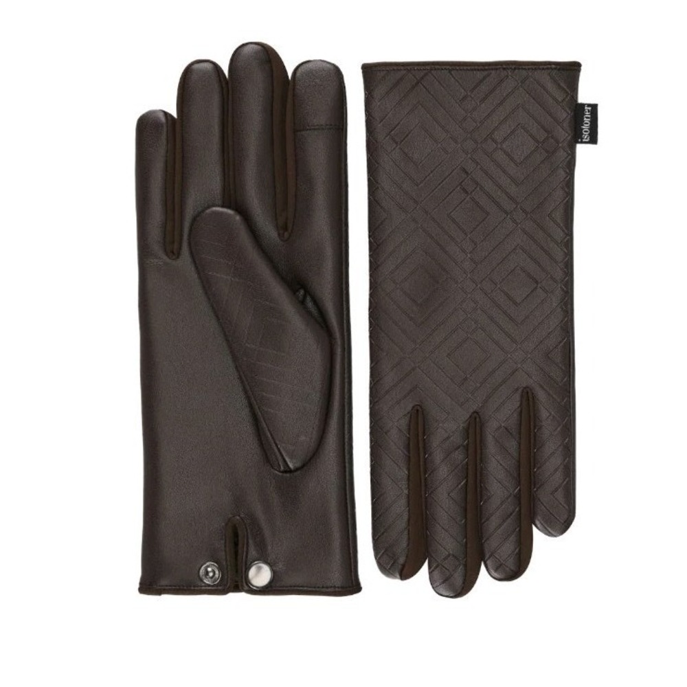 Women's  Isotoner Embossed Faux Leather Touchscreen Gloves- Brown Size S/M - Picture 2 of 7